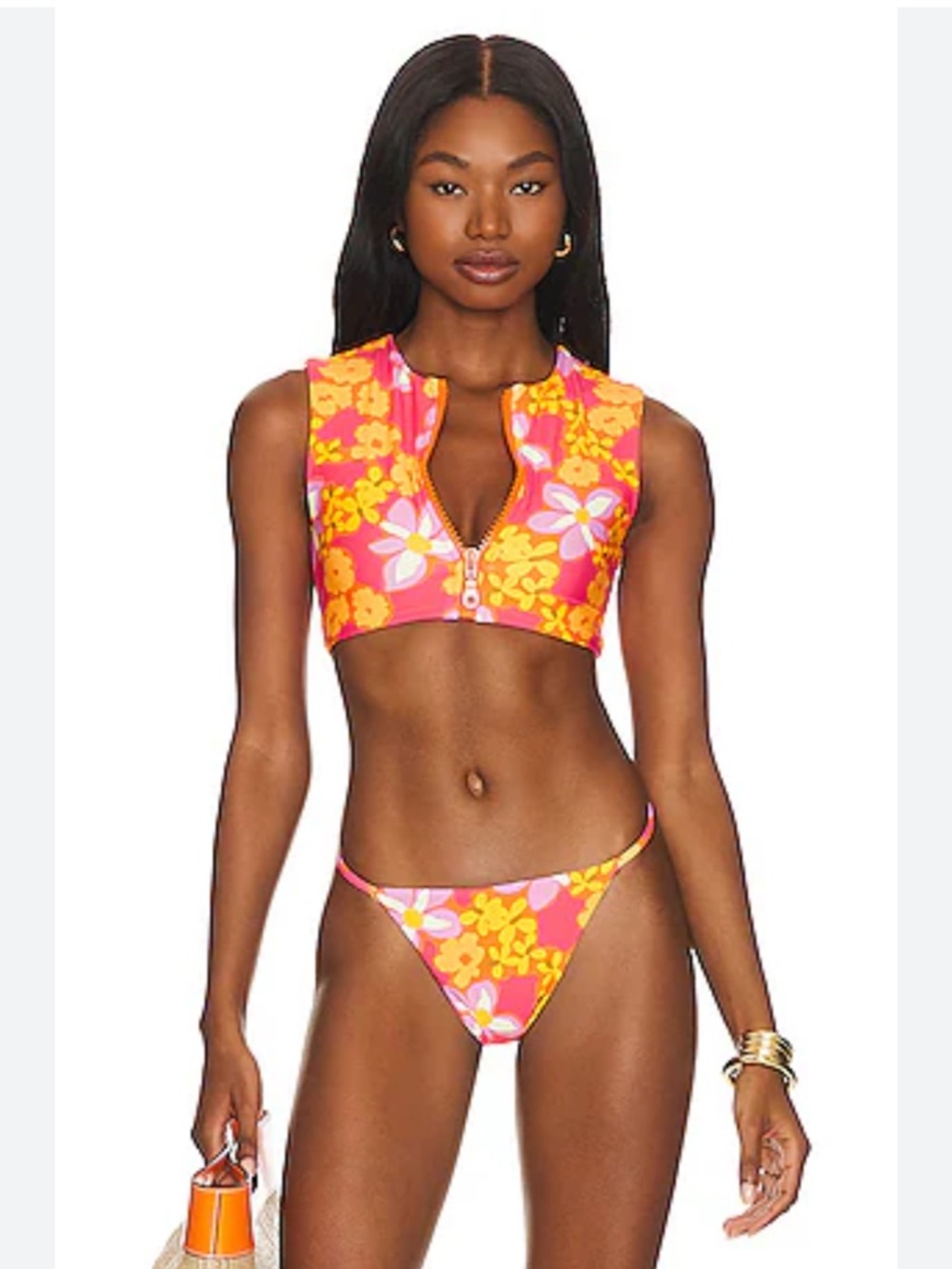 Stone Fox Swim Mase Rashguard Bikini Set Lei Lei Floral L NWT Zip Front
